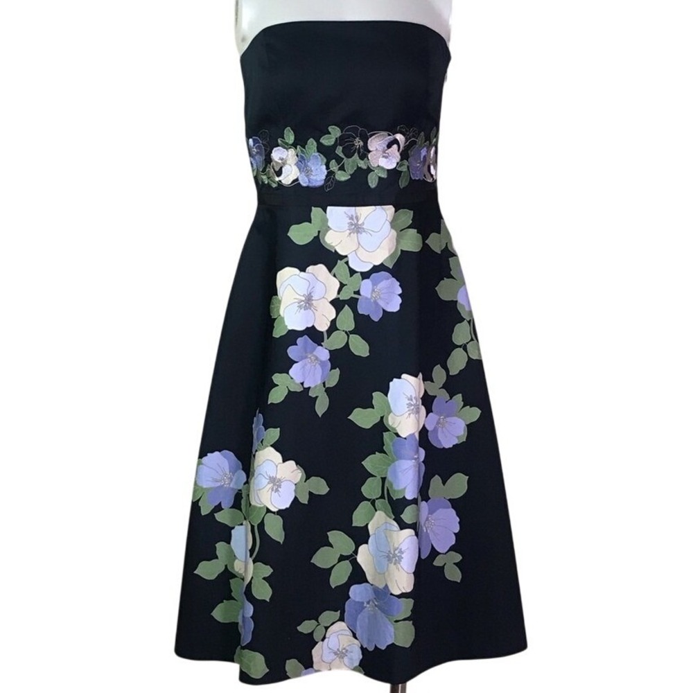 LOFT SLEEVELESS NAVY FLORAL FIT & FLARE DRESS‎